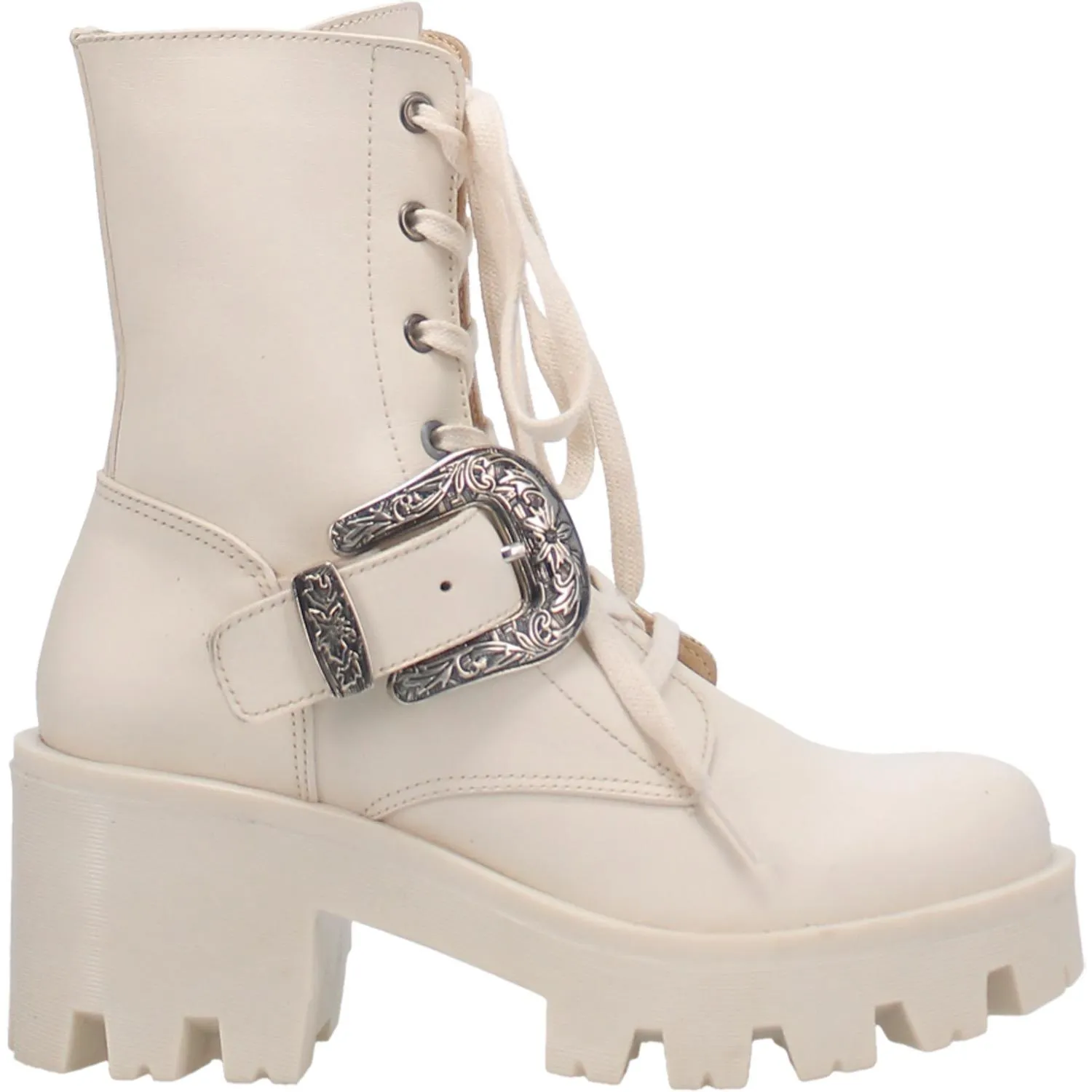 Double Down Cream Antique Buckle & Lace Boots (DS)