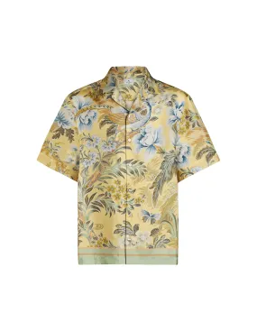 ETRO Yellow Printed Silk Bowling Shirt