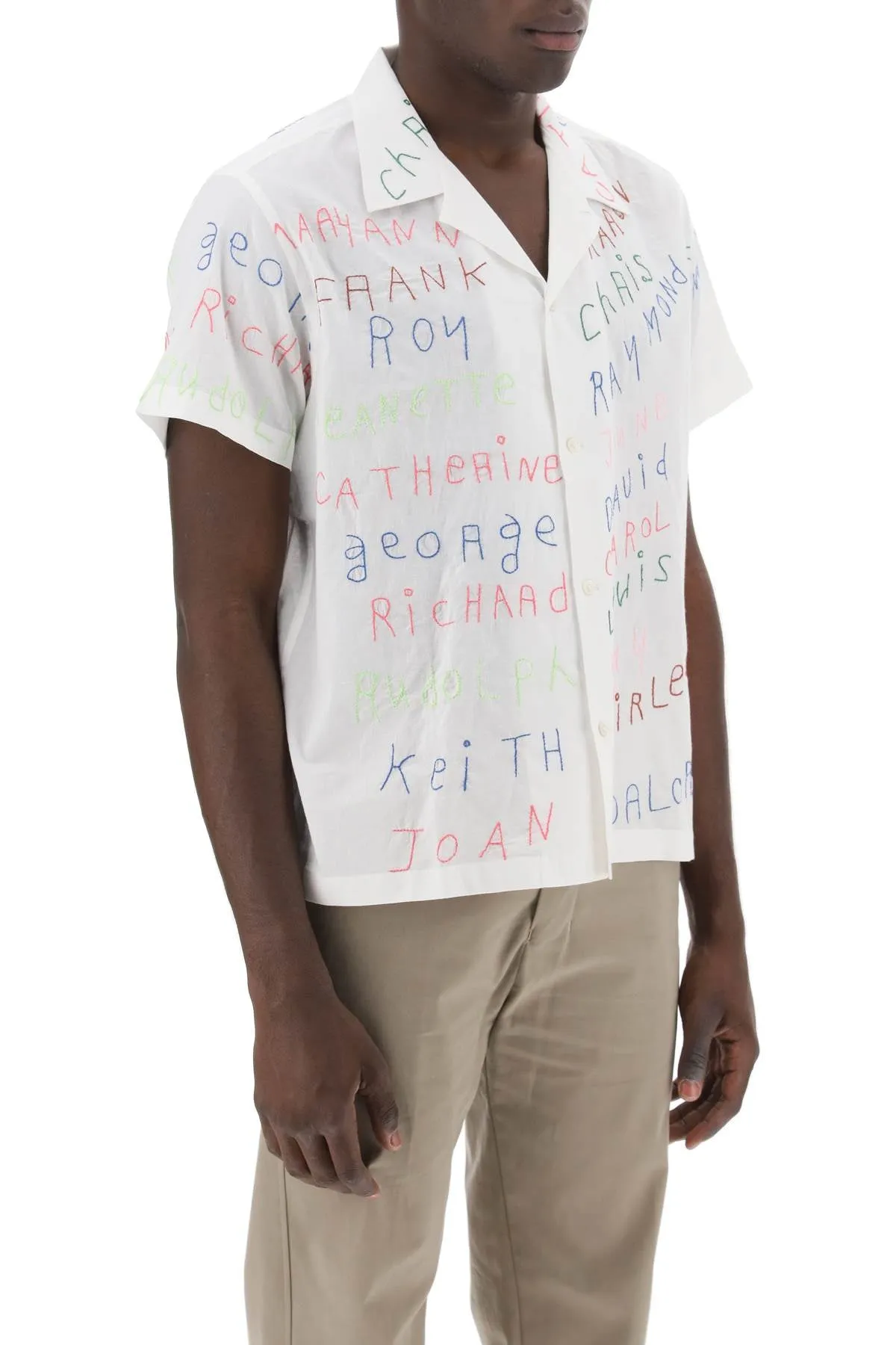 Familial Bowling Shirt With Lettering Embroideries