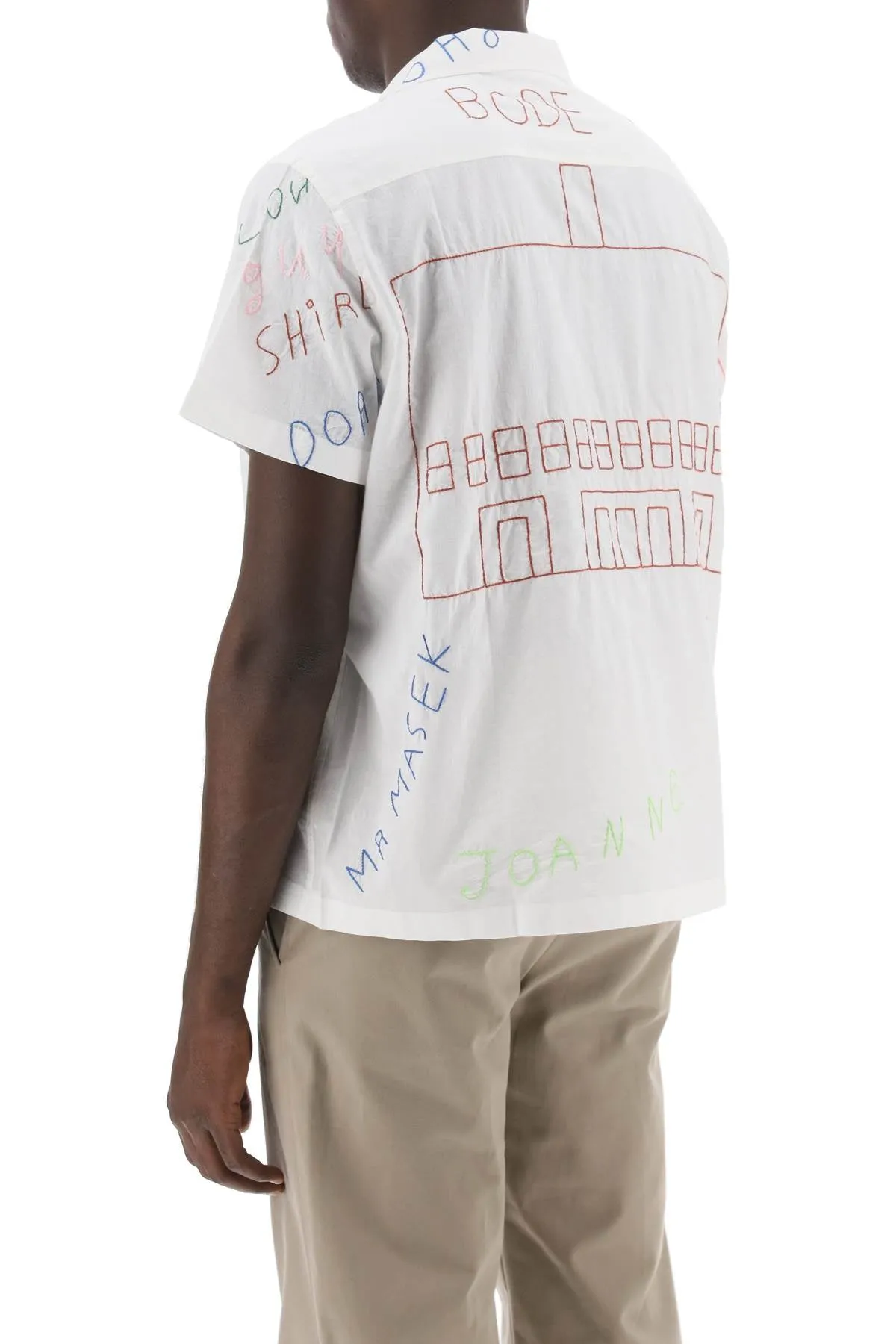 Familial Bowling Shirt With Lettering Embroideries