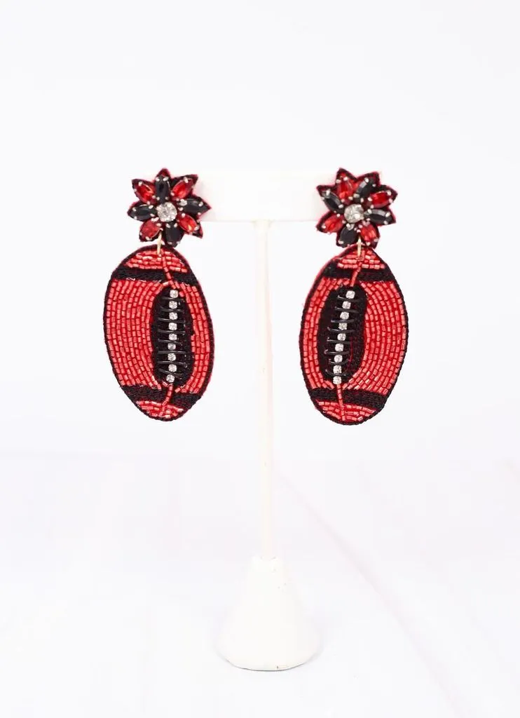 Field Goal Embellished Football Earring RED BLACK