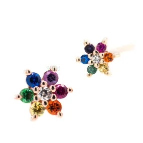 Flower #2 Nostril Screw in Gold with Rainbow CZ's & a White CZ