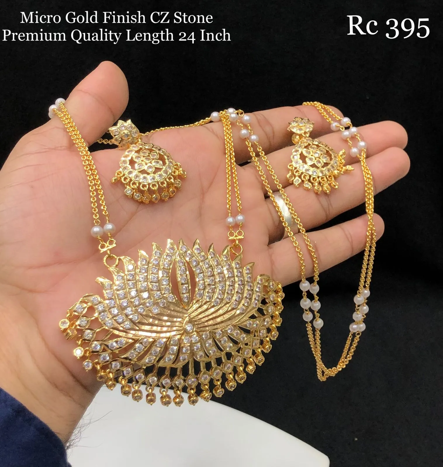 Full White stones , Micro Gold Finish CZ stone Premium Quality 24 inch Long Necklace Set for women -SHAKI001NSAW