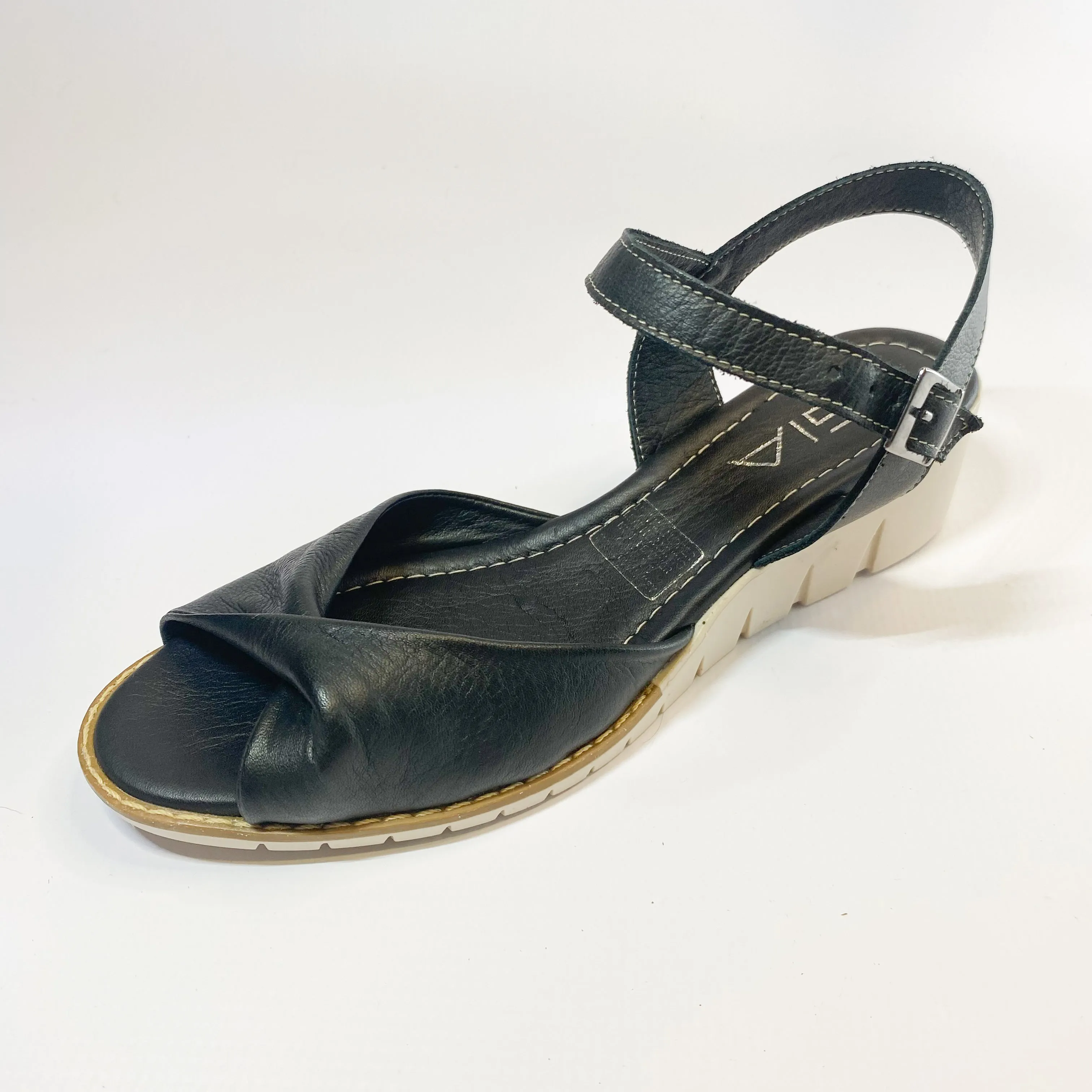 Gia black leather wedge sandal