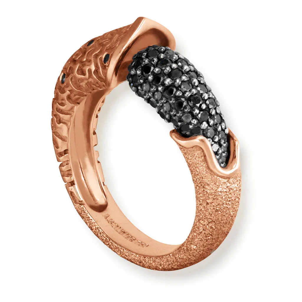 Gold Acorn Ring with Black Diamonds