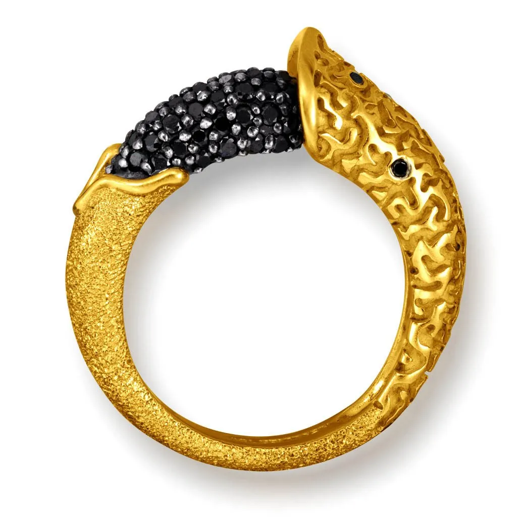 Gold Acorn Ring with Black Diamonds