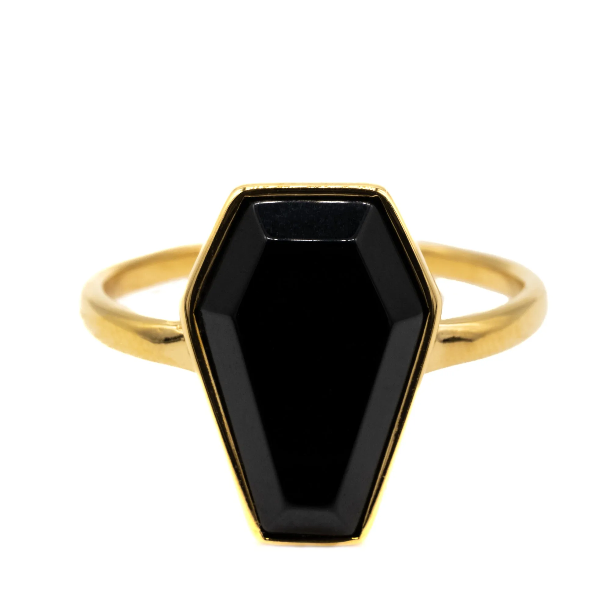 Gold Crypt Black Coffin Gothic Ring