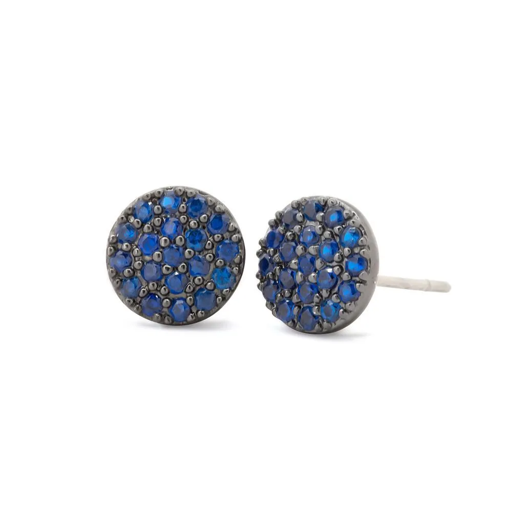 Hematite Sapphire Pave Circle Stud Earrings