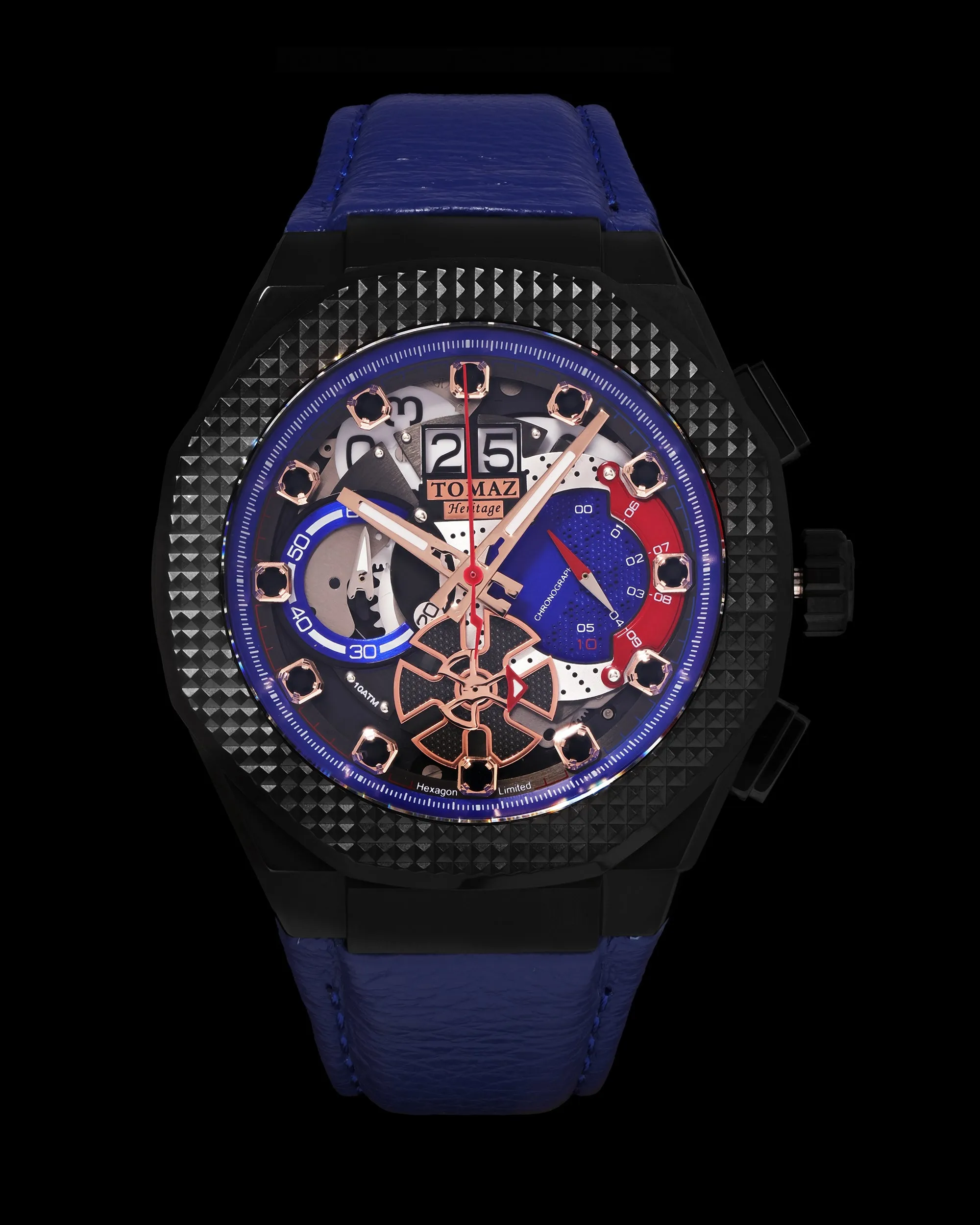 Hexagon TQ023A-D18 (Black/Blue) (Blue Leather Strap)