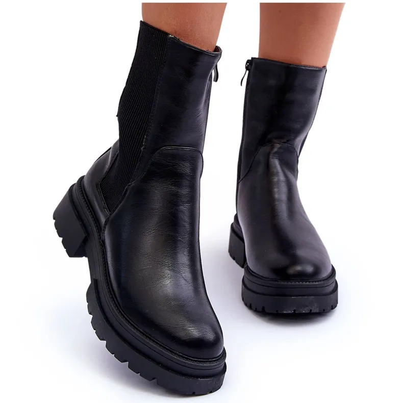 High Warm Boots Jodhpur Boots Slip-on Black Milca