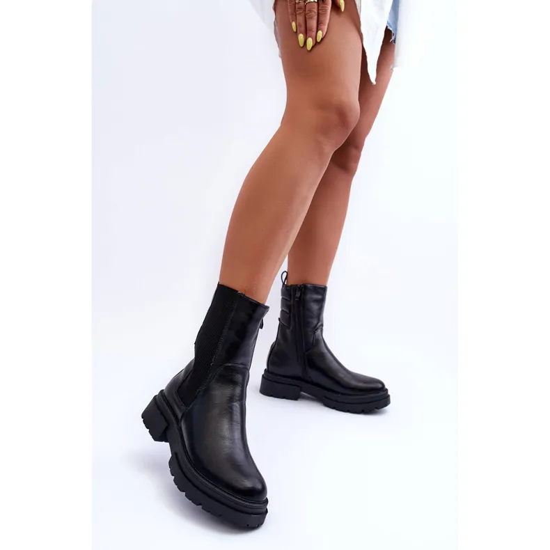 High Warm Boots Jodhpur Boots Slip-on Black Milca