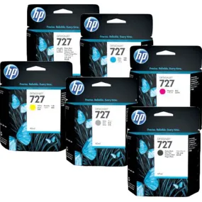 HP 727 DesignJet Ink Cartridges Set Matte Black/Grey/Photo Black/Magenta/Cyan/Yellow Pack 6