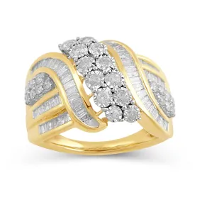 Jewelili 10K Yellow Gold With 1.0 CTTW Natural White Diamonds Cluster Ring