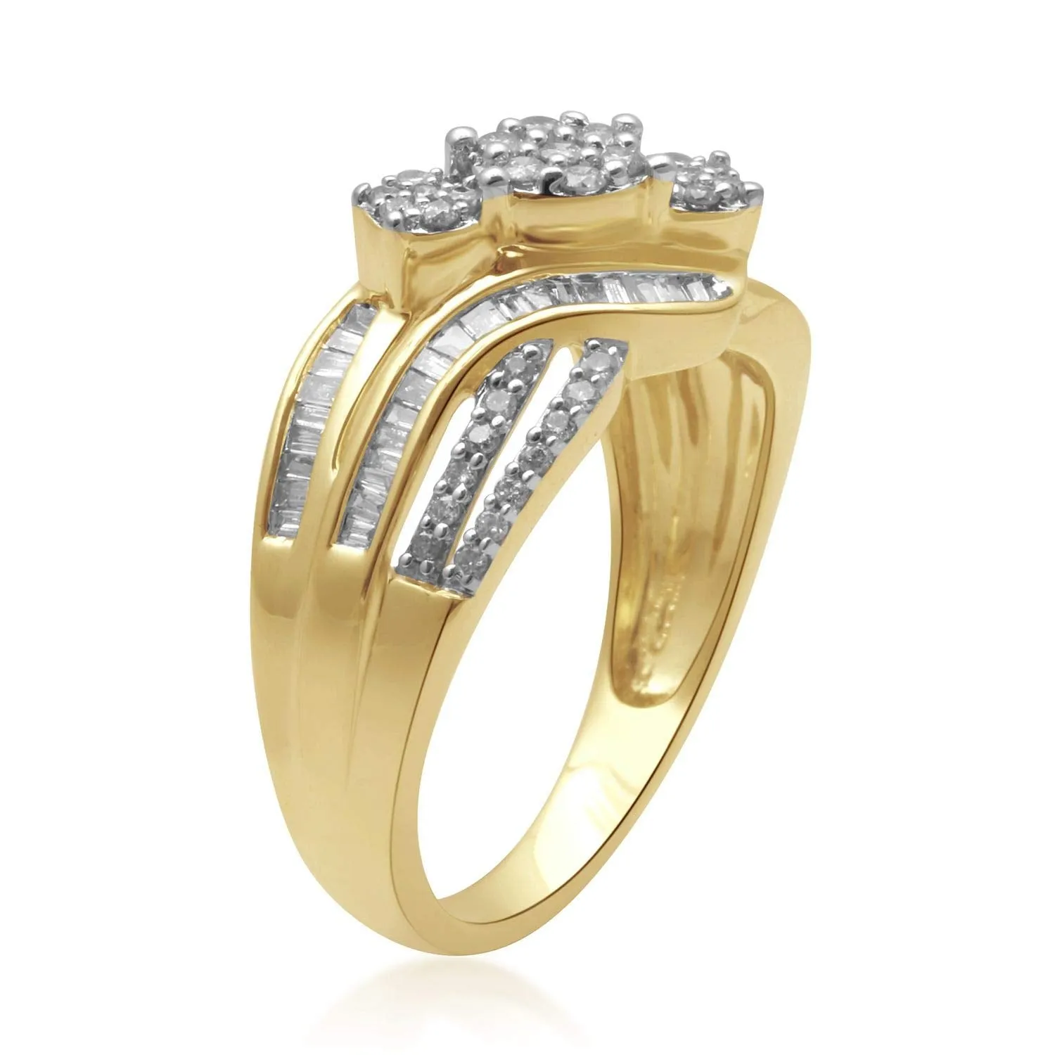 Jewelili 10K Yellow Gold With 1/2 Cttw Natural White Diamonds Engagement Ring