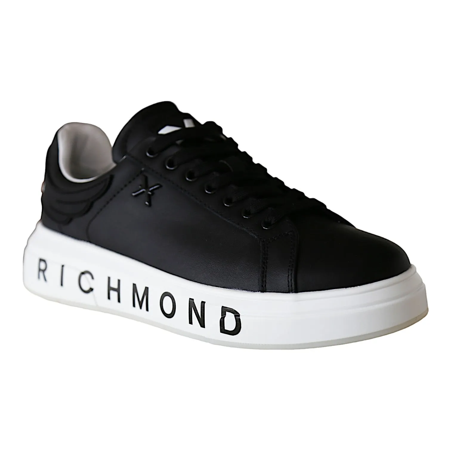 John Richmond 22204/CP Men's Shoes Black Calf-Skin Leather Casual Sneakers (JR1000)