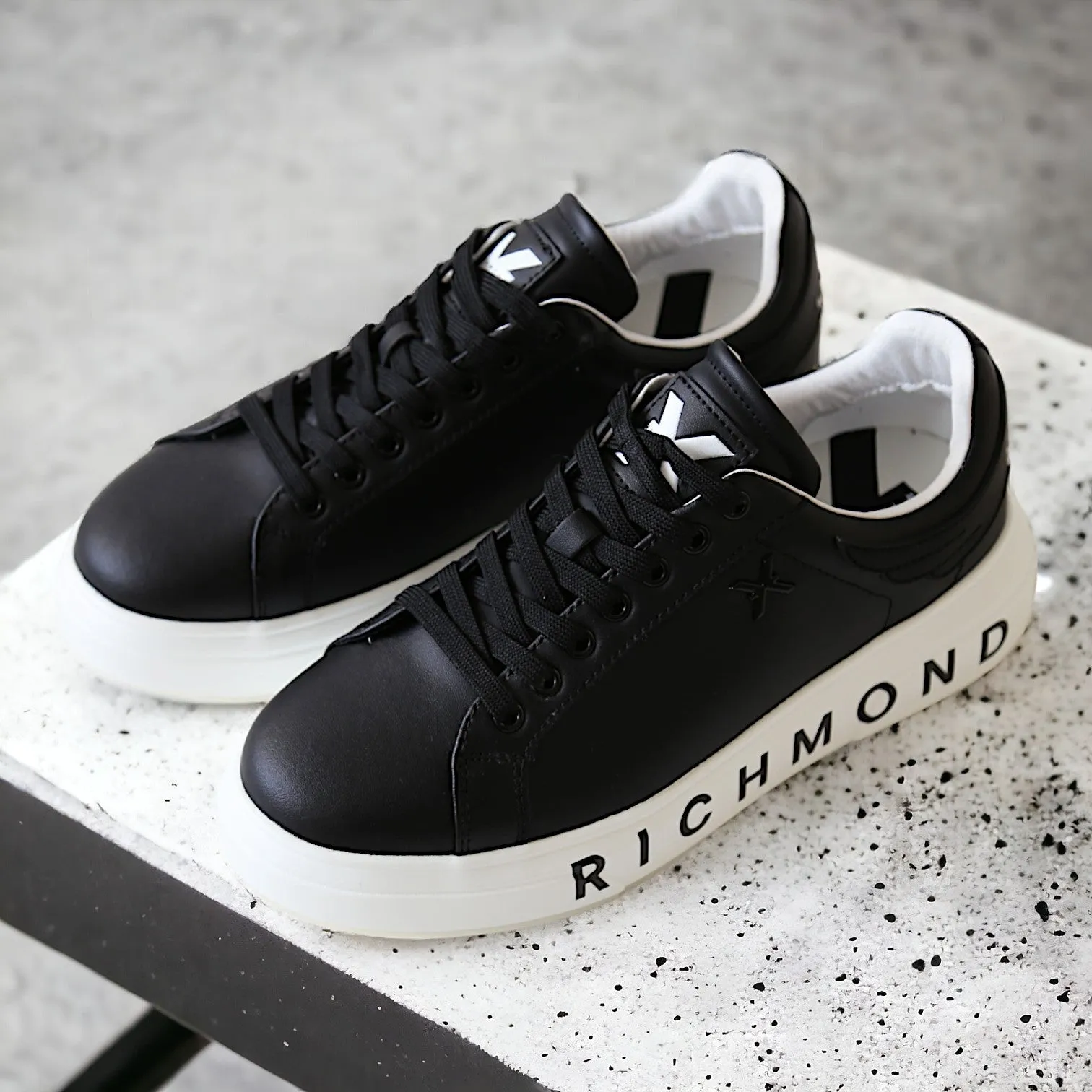 John Richmond 22204/CP Men's Shoes Black Calf-Skin Leather Casual Sneakers (JR1000)