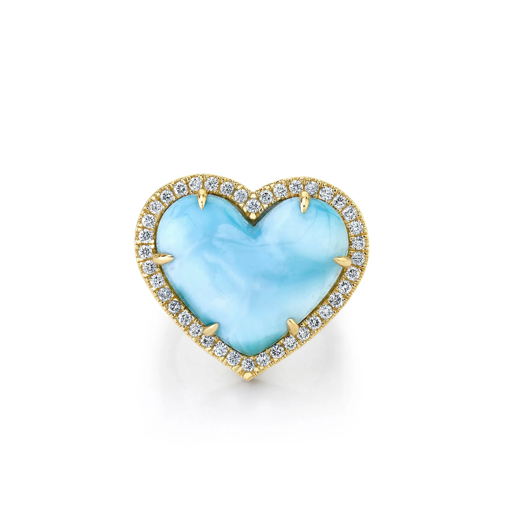 Juicy Heart Ring - White Diamond and Blue Larimar / 14k Yellow Gold