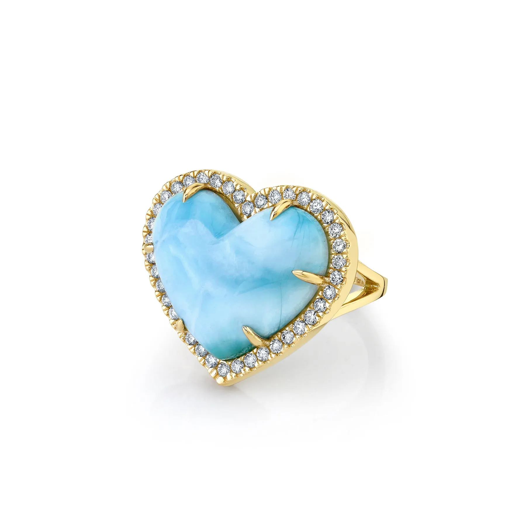 Juicy Heart Ring - White Diamond and Blue Larimar / 14k Yellow Gold