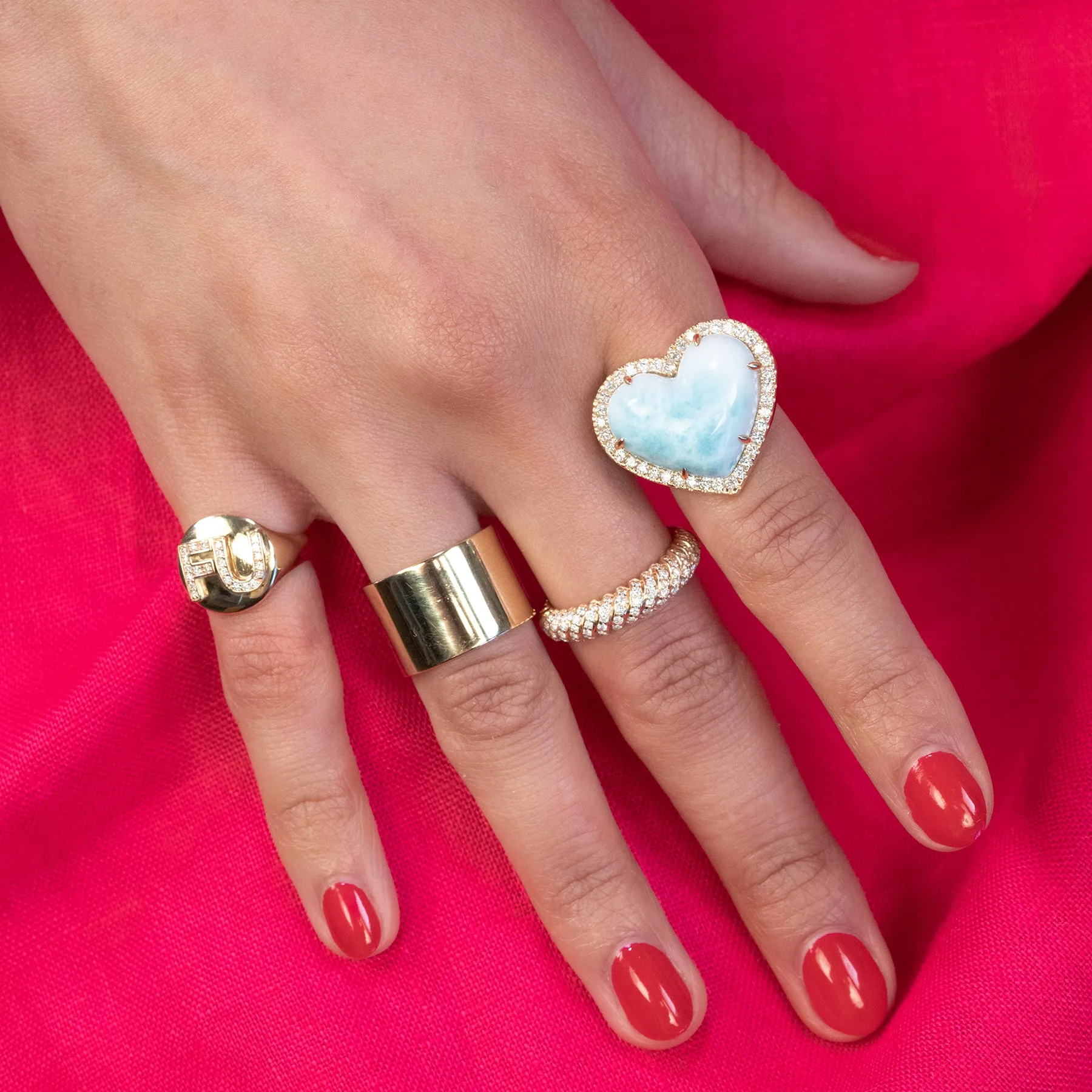 Juicy Heart Ring - White Diamond and Blue Larimar / 14k Yellow Gold