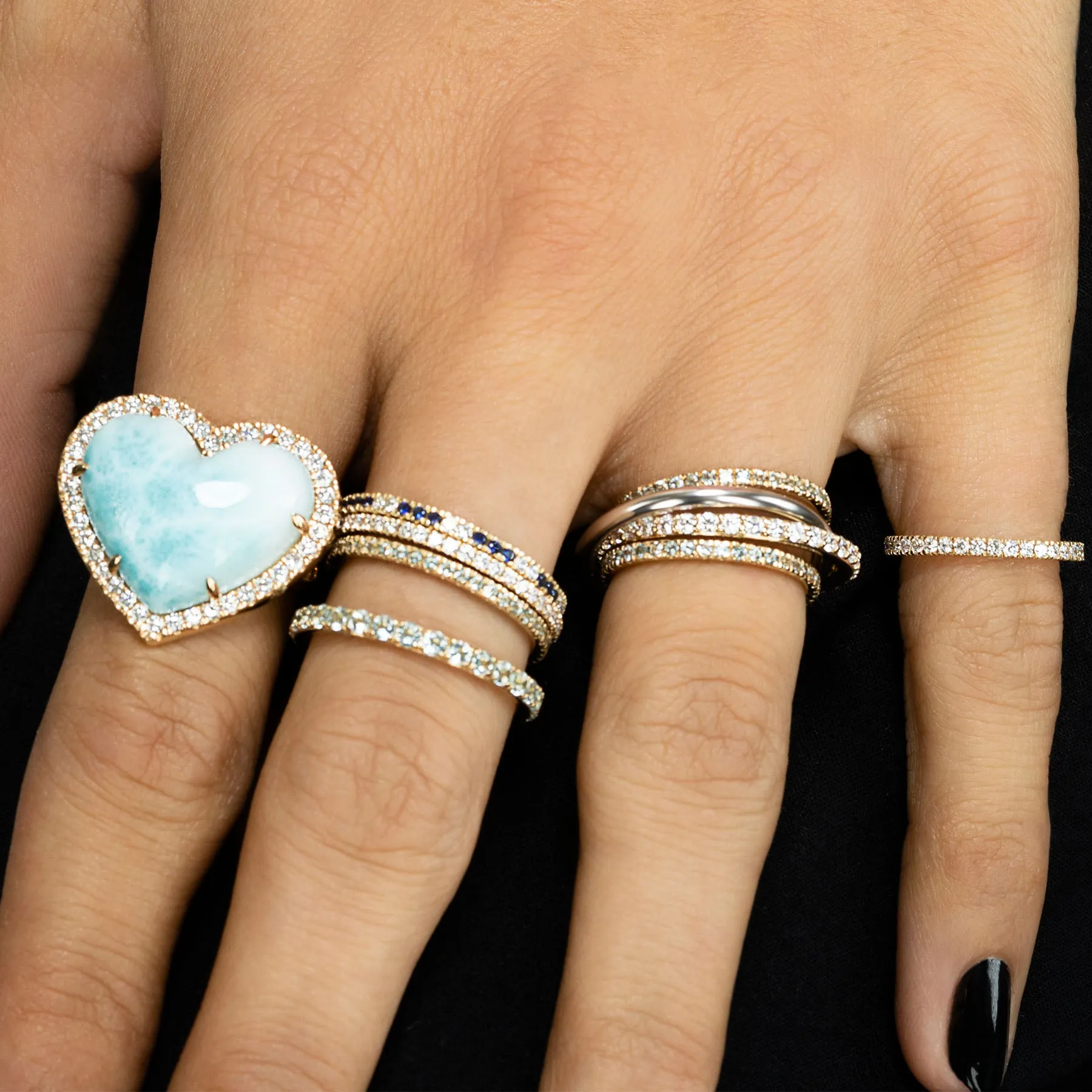 Juicy Heart Ring - White Diamond and Blue Larimar / 14k Yellow Gold