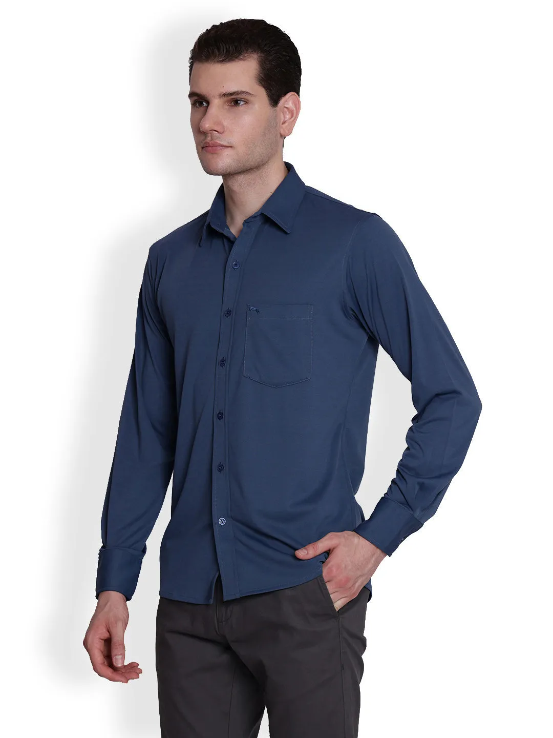 JUMP USA Men Ensigh Blue Solid polyester Casual Shirts