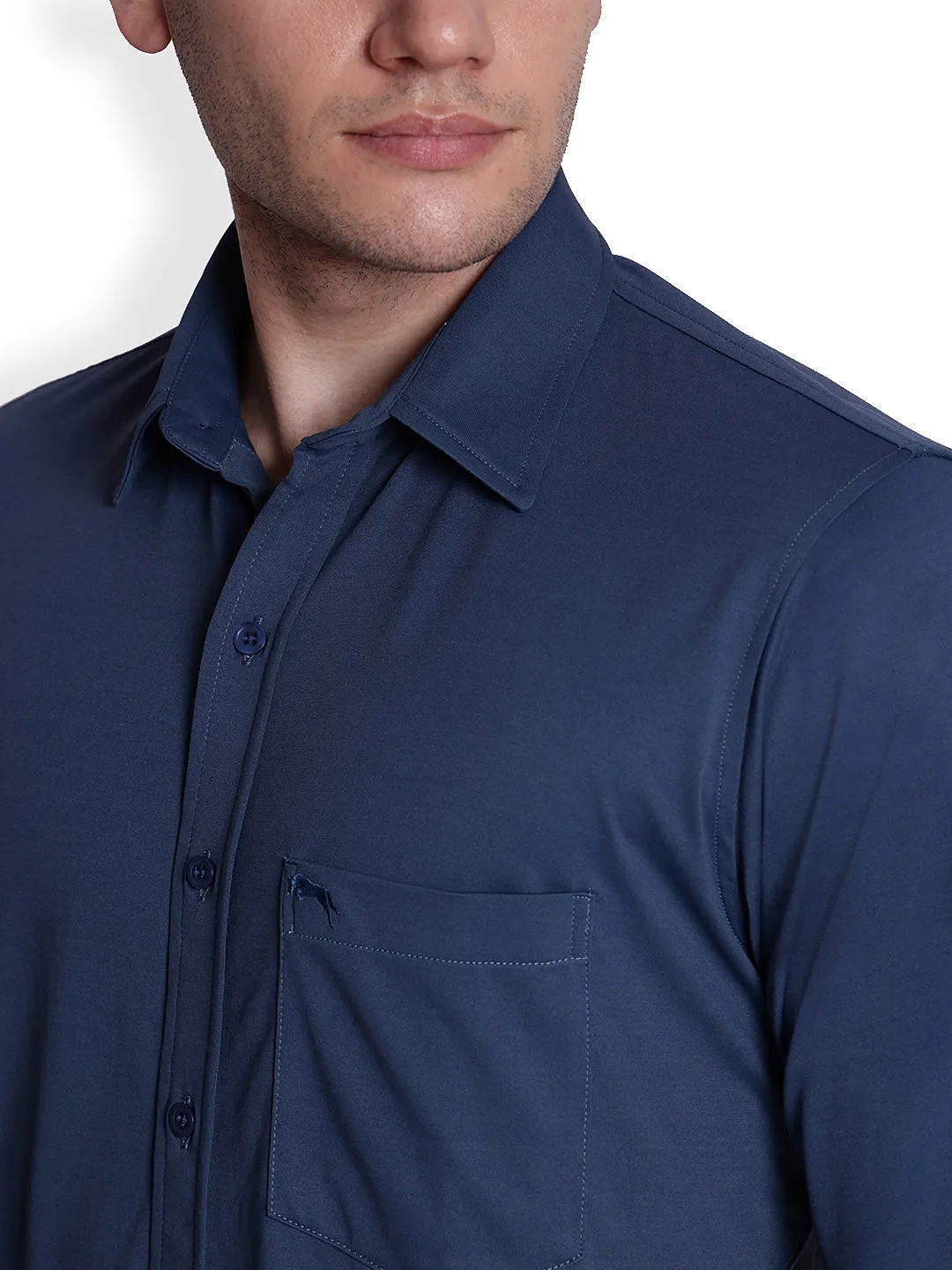 JUMP USA Men Ensigh Blue Solid polyester Casual Shirts