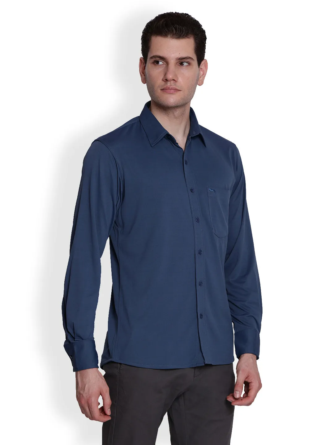 JUMP USA Men Ensigh Blue Solid polyester Casual Shirts