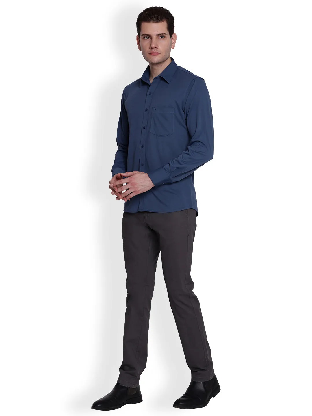 JUMP USA Men Ensigh Blue Solid polyester Casual Shirts