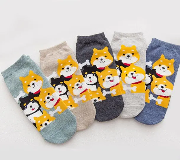 Kawaii Cute Ankle Socks - Puppies Dark Grey