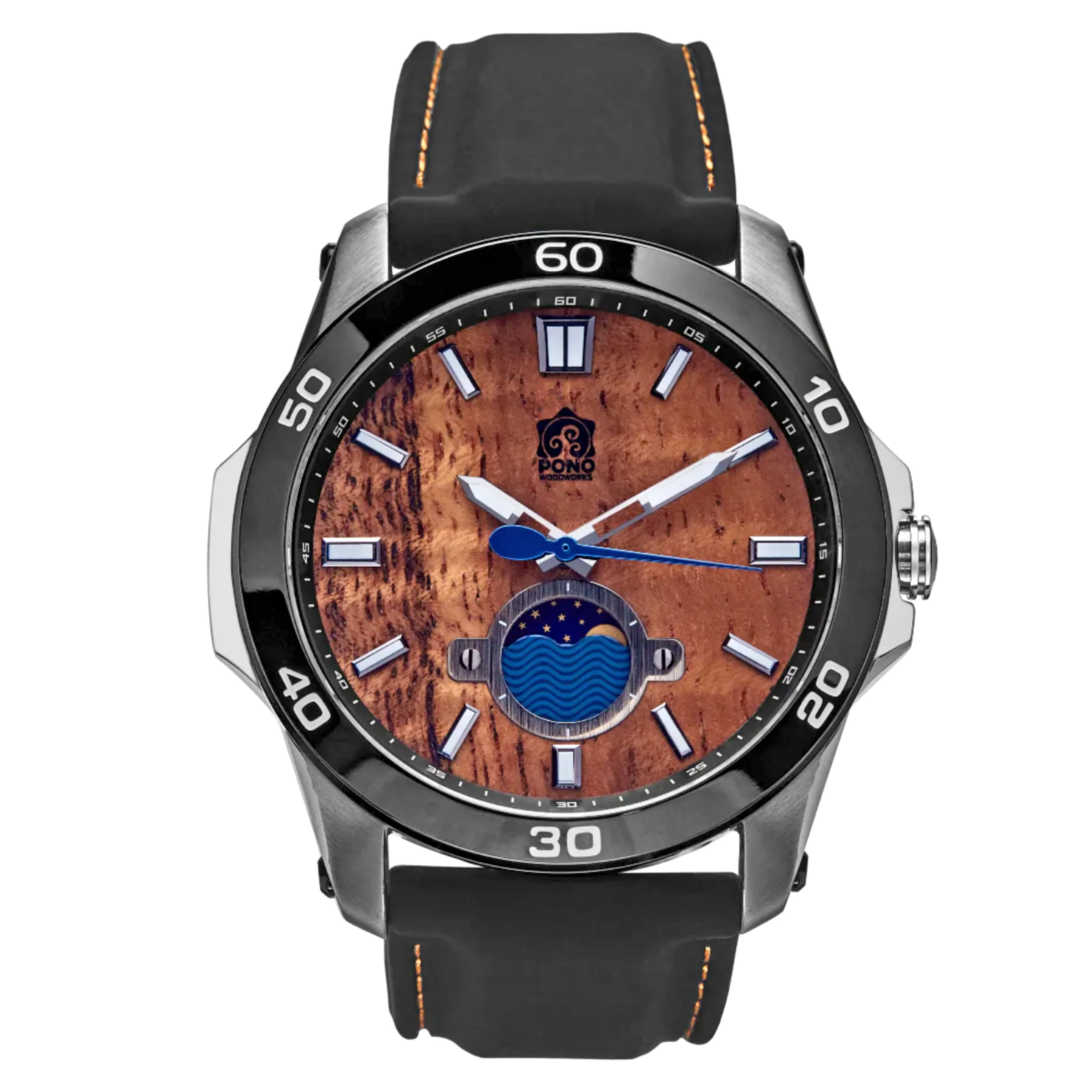 Koa Wood Face Watch - Castaway Chrome