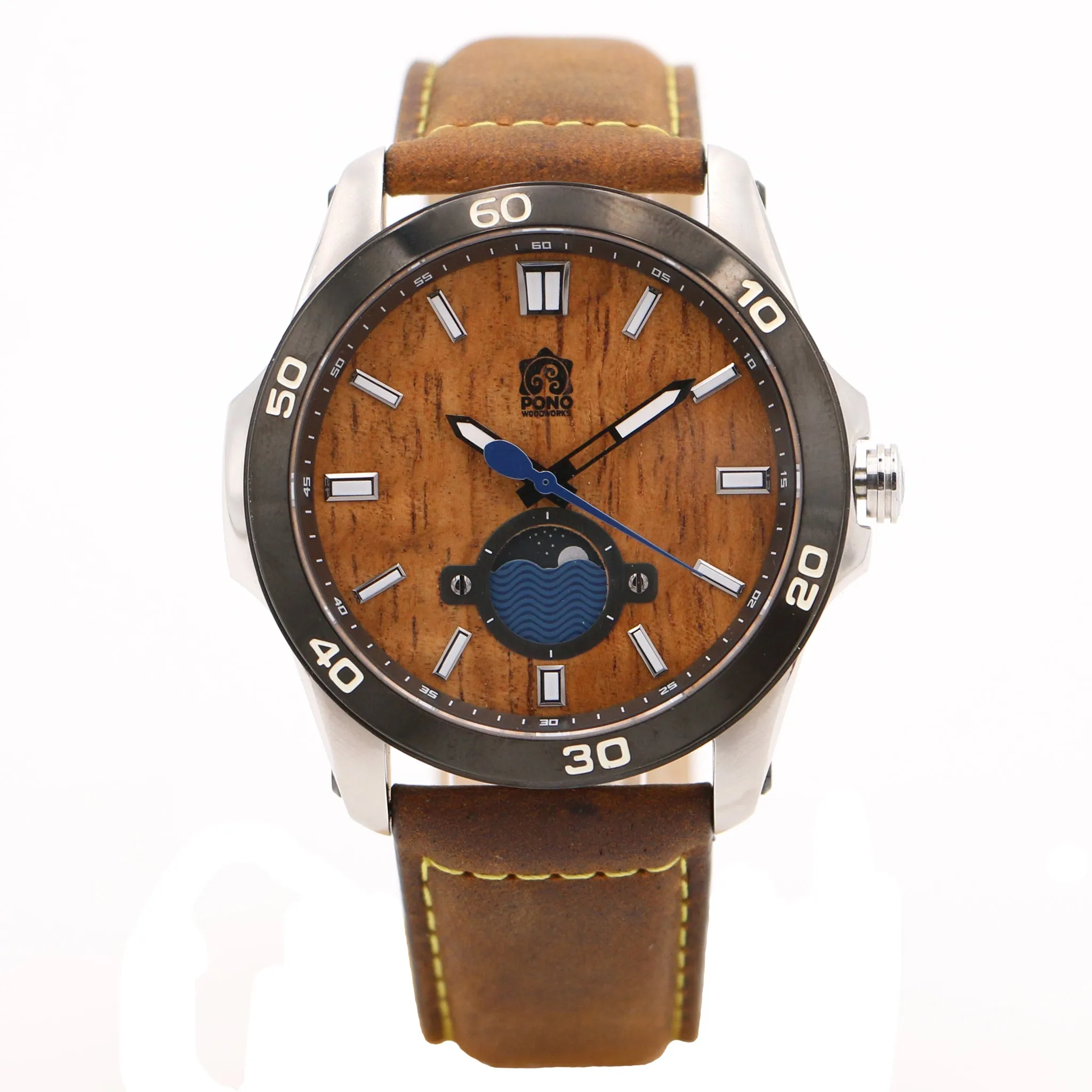 Koa Wood Face Watch - Castaway Chrome