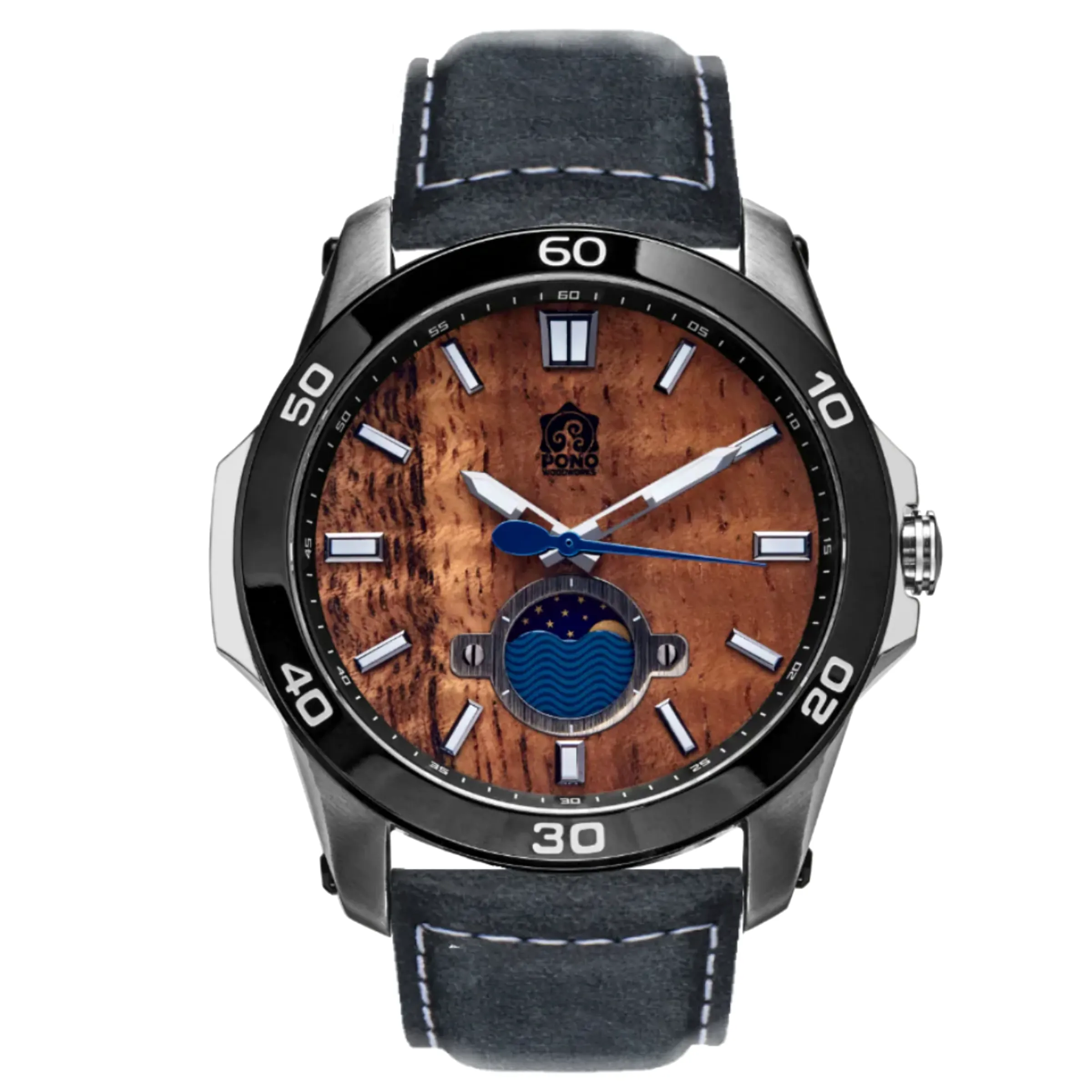 Koa Wood Face Watch - Castaway Chrome