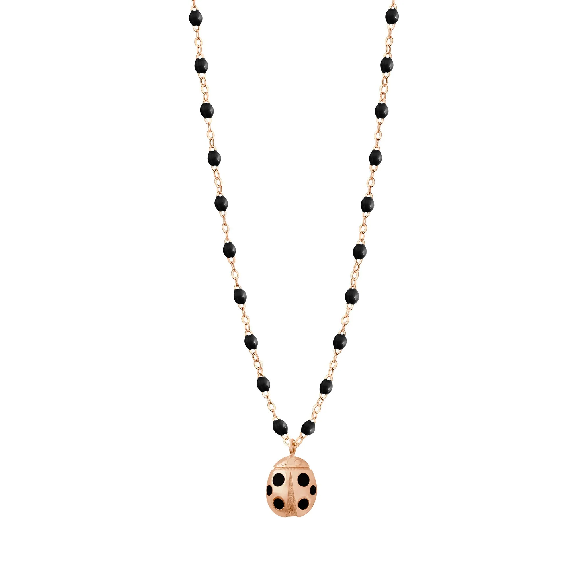 Ladybug Black Necklace, Rose Gold, 16.5