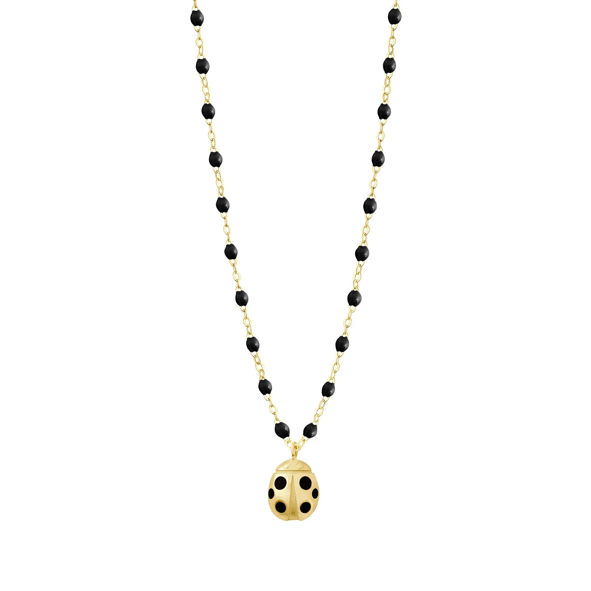 Ladybug Black Necklace, Yellow Gold, 16.5