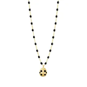 Ladybug Black Necklace, Yellow Gold, 16.5