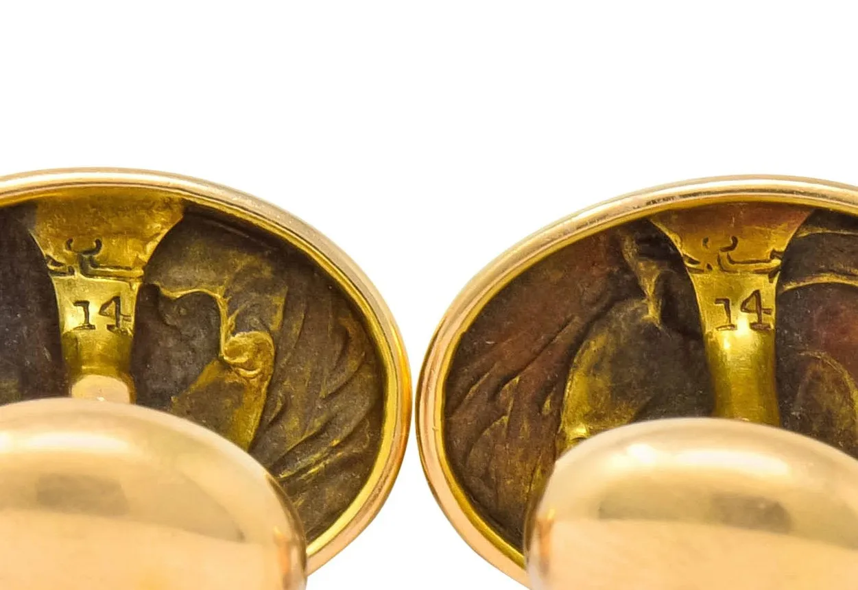 Larter & Sons 1905 Art Nouveau 14 Karat Gold Ajax Greek Warrior Men's Cufflinks