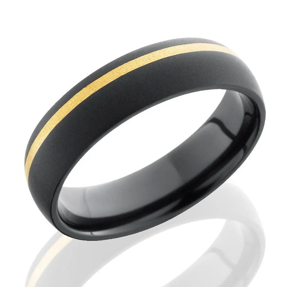 Lashbrook 6mm Black Zirconium Men's Domed Wedding Band Ring Yellow Gold Inlay