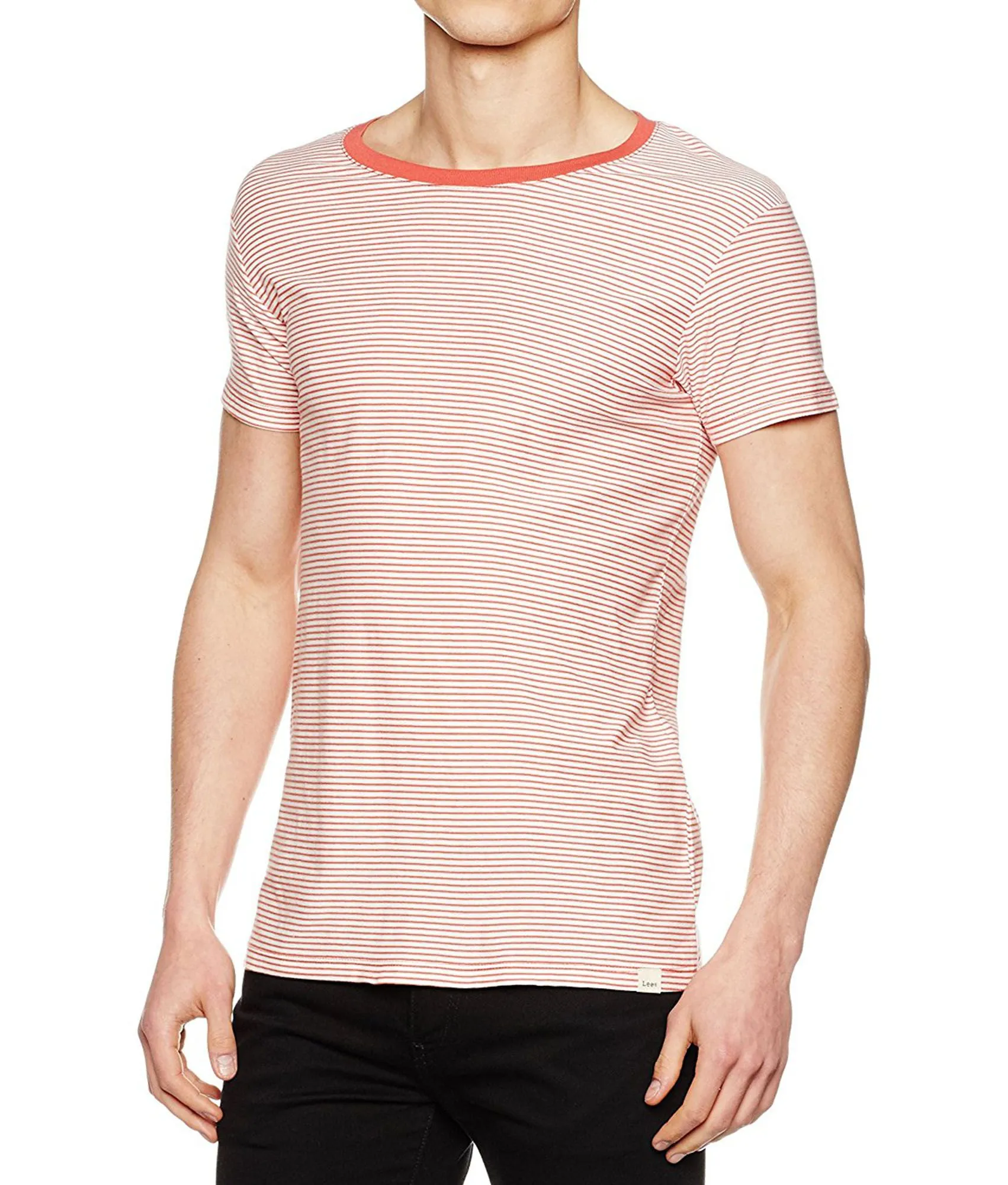 Lee Casual Crew Neck Stripe T-shirt Faded Red