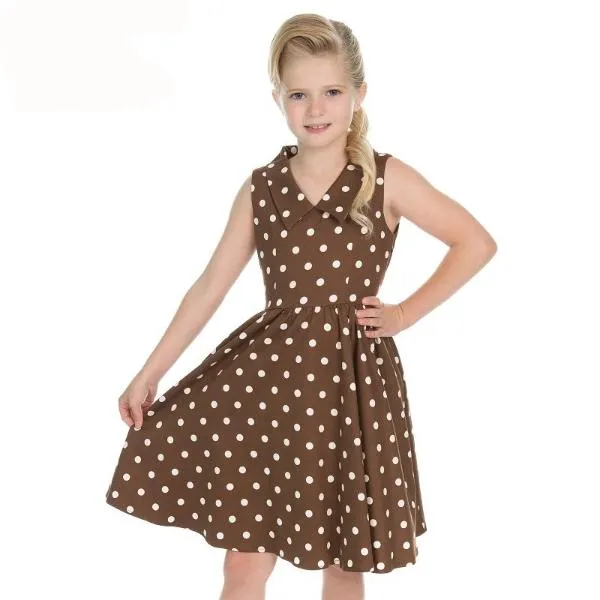 Little Kitty Girl's Chocolate Brown White Polka Dot Party Dress