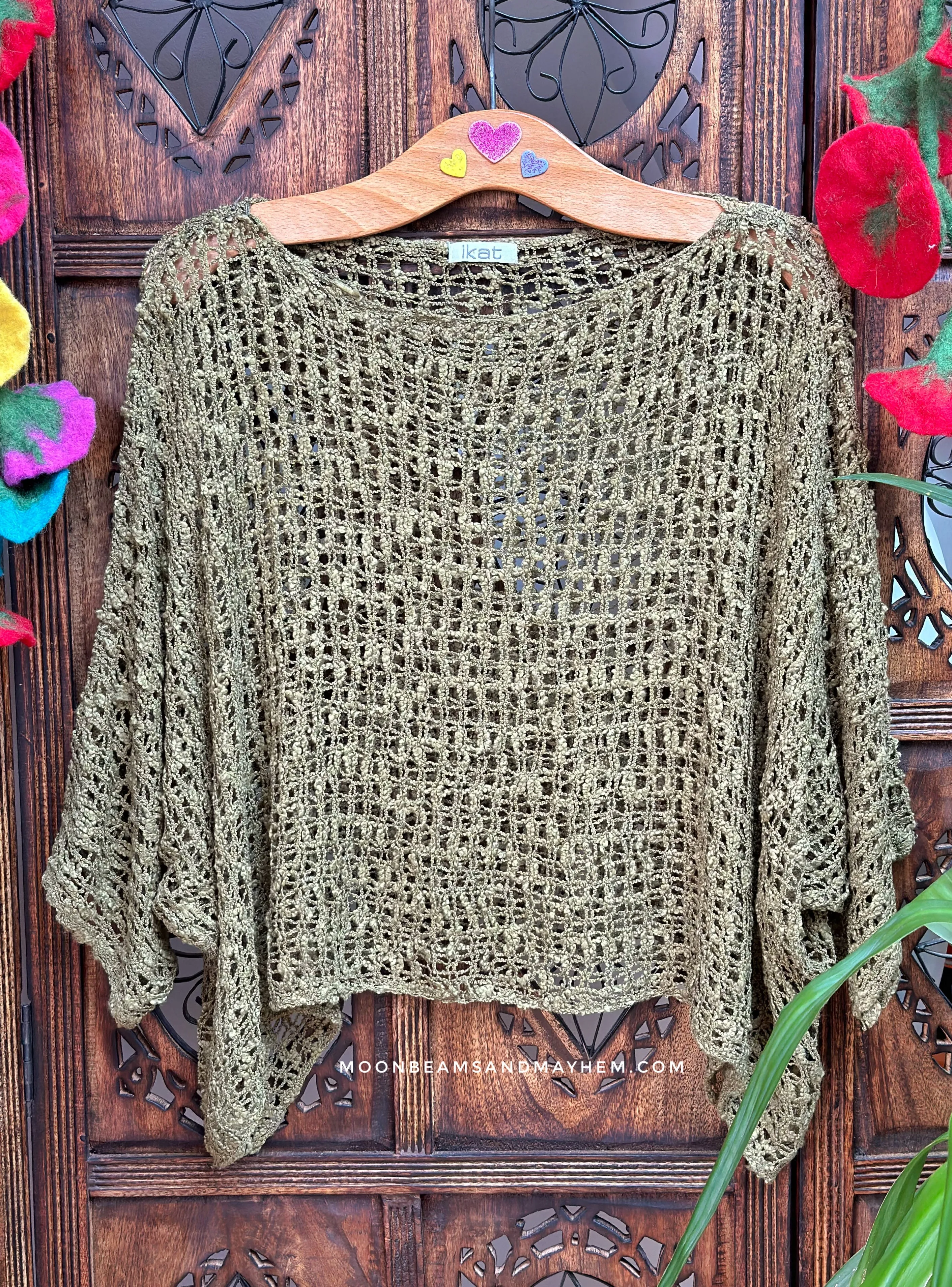 LOOSE WEAVE KHAKI GREEN PULLOVER