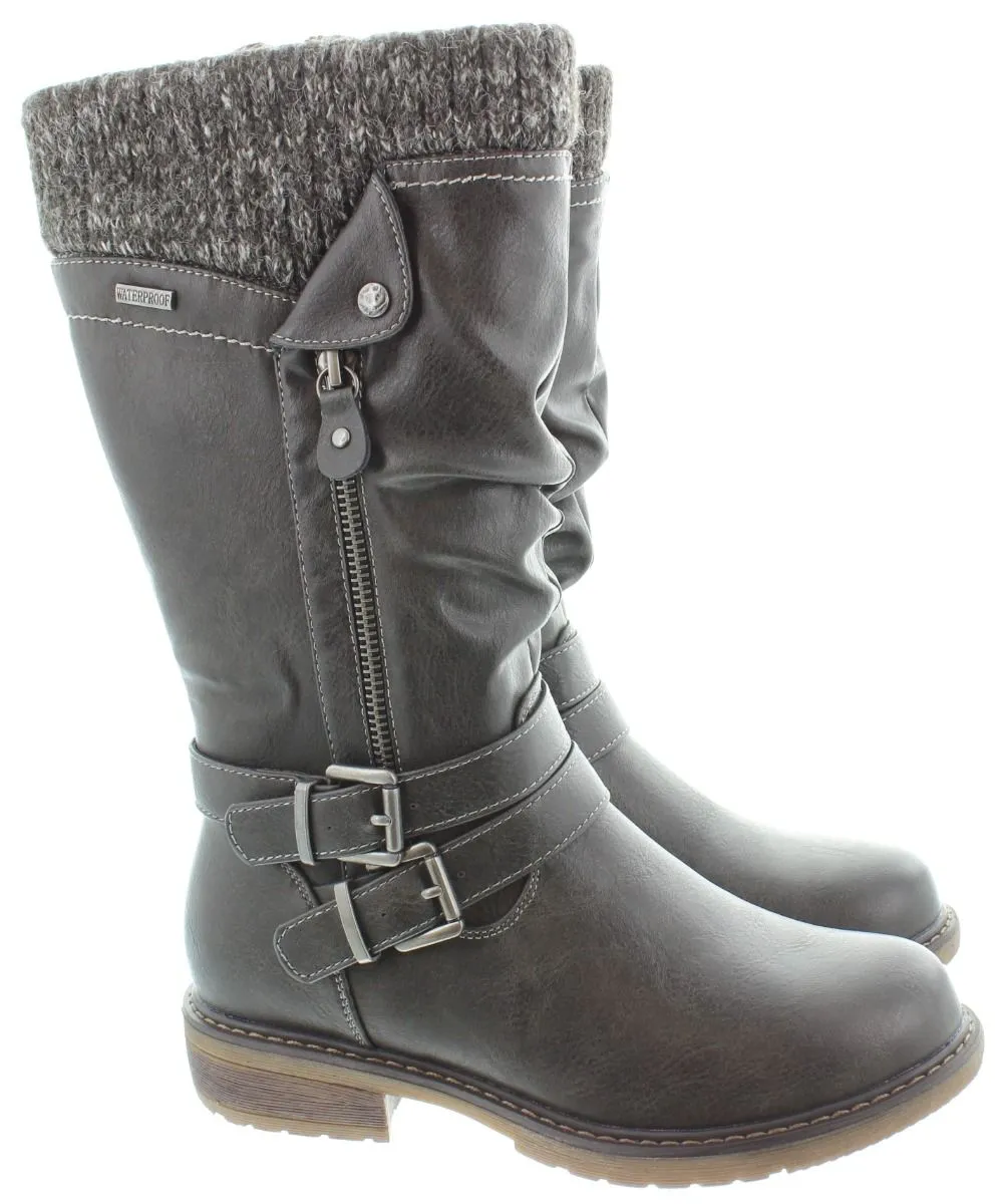 LUNAR Ladies GLB134 Peyton Waterproof Calf Boots In Grey