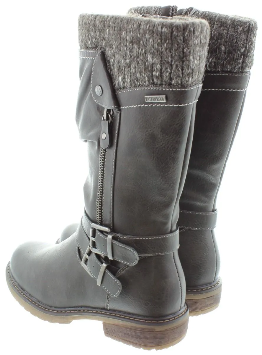 LUNAR Ladies GLB134 Peyton Waterproof Calf Boots In Grey