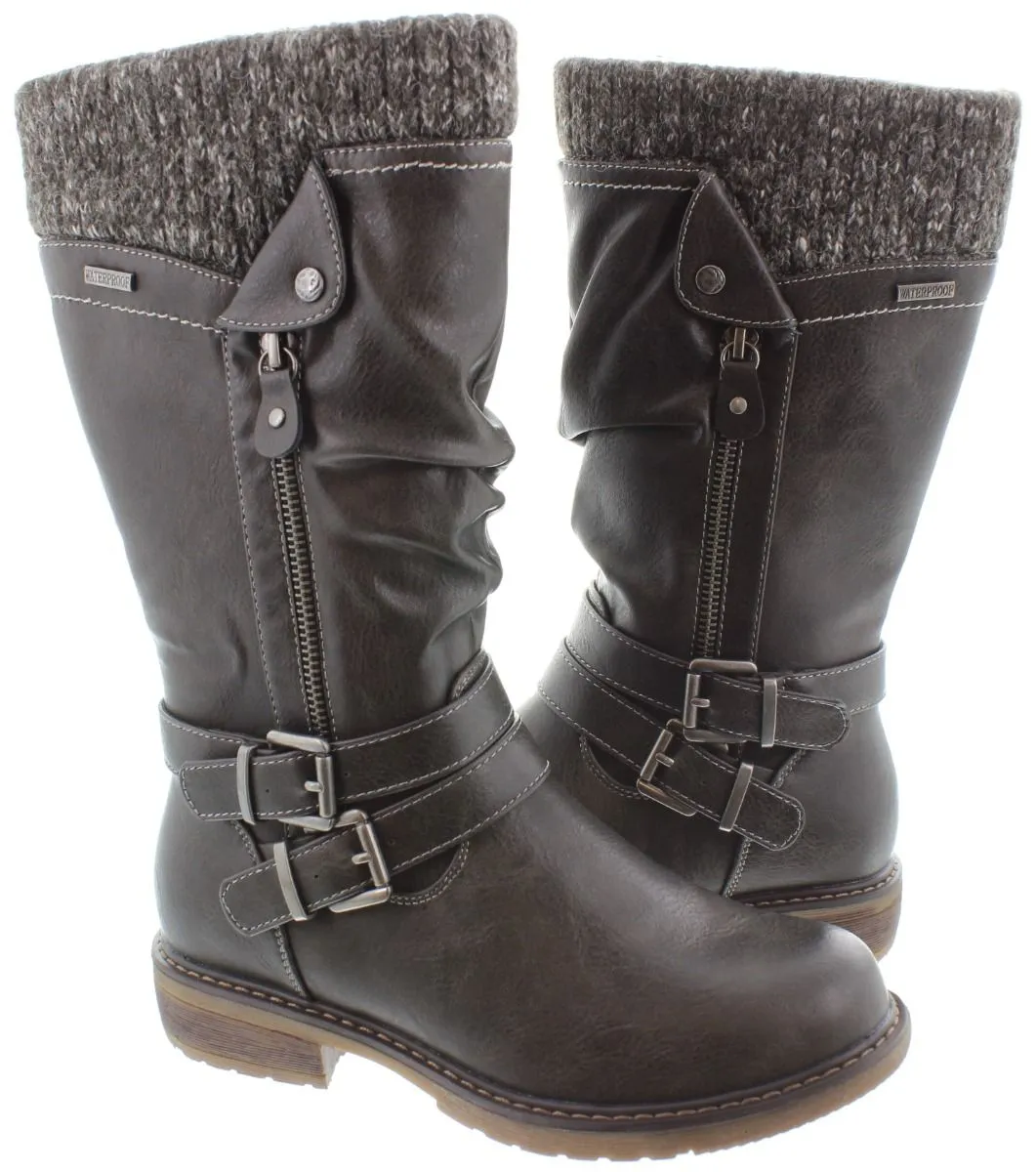 LUNAR Ladies GLB134 Peyton Waterproof Calf Boots In Grey