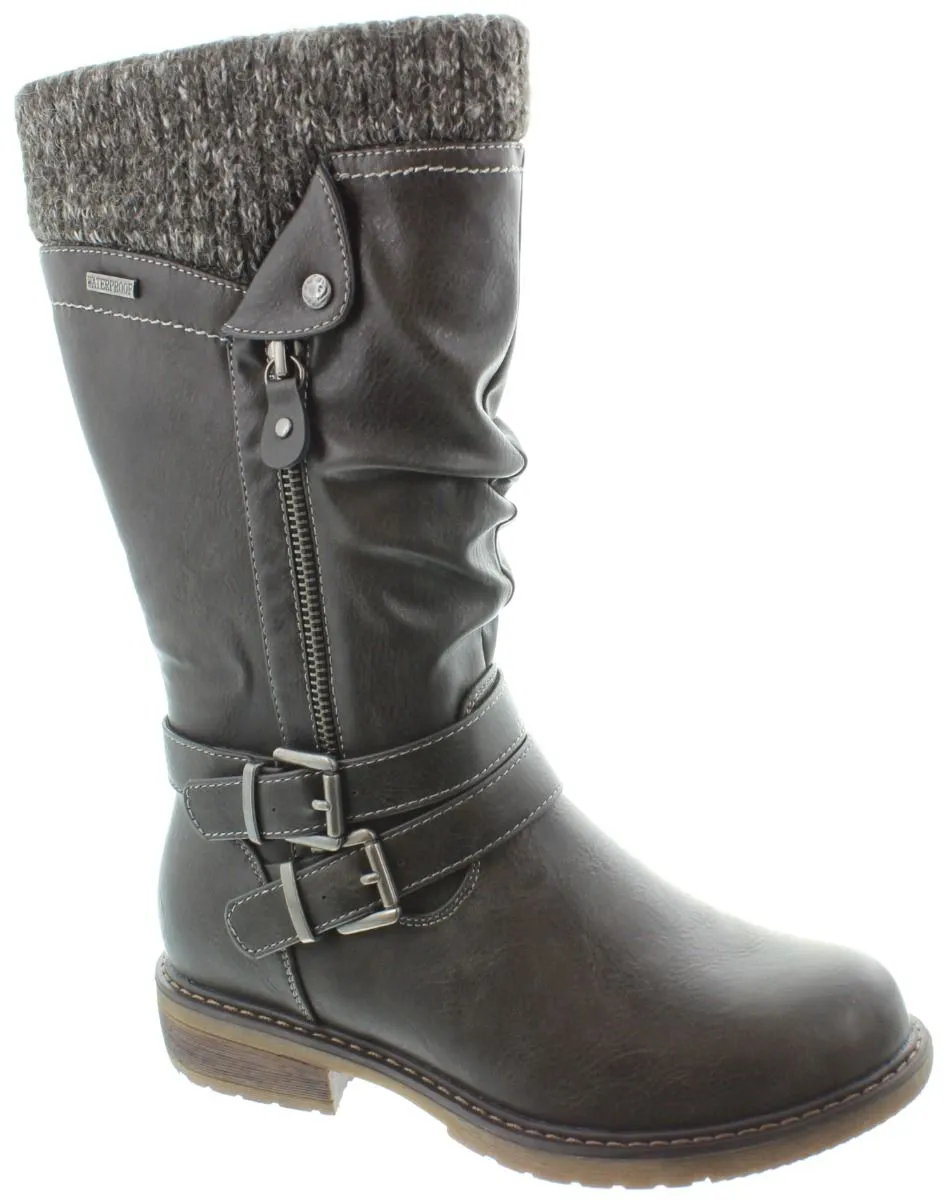 LUNAR Ladies GLB134 Peyton Waterproof Calf Boots In Grey