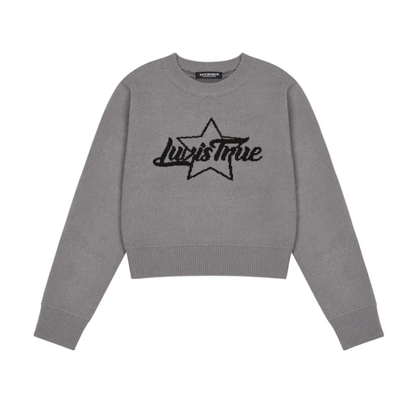 LUV IS TRUE  |Casual Style Street Style Logo V-neck & Crew neck