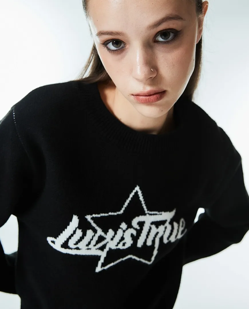 LUV IS TRUE  |Casual Style Street Style Logo V-neck & Crew neck