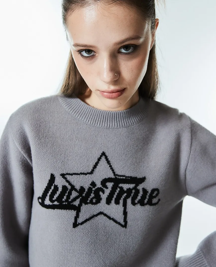 LUV IS TRUE  |Casual Style Street Style Logo V-neck & Crew neck