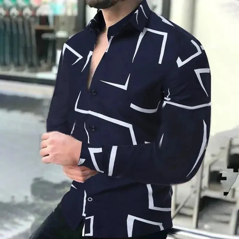 Luxury Social Geometric Button Men Shirt L S4575551