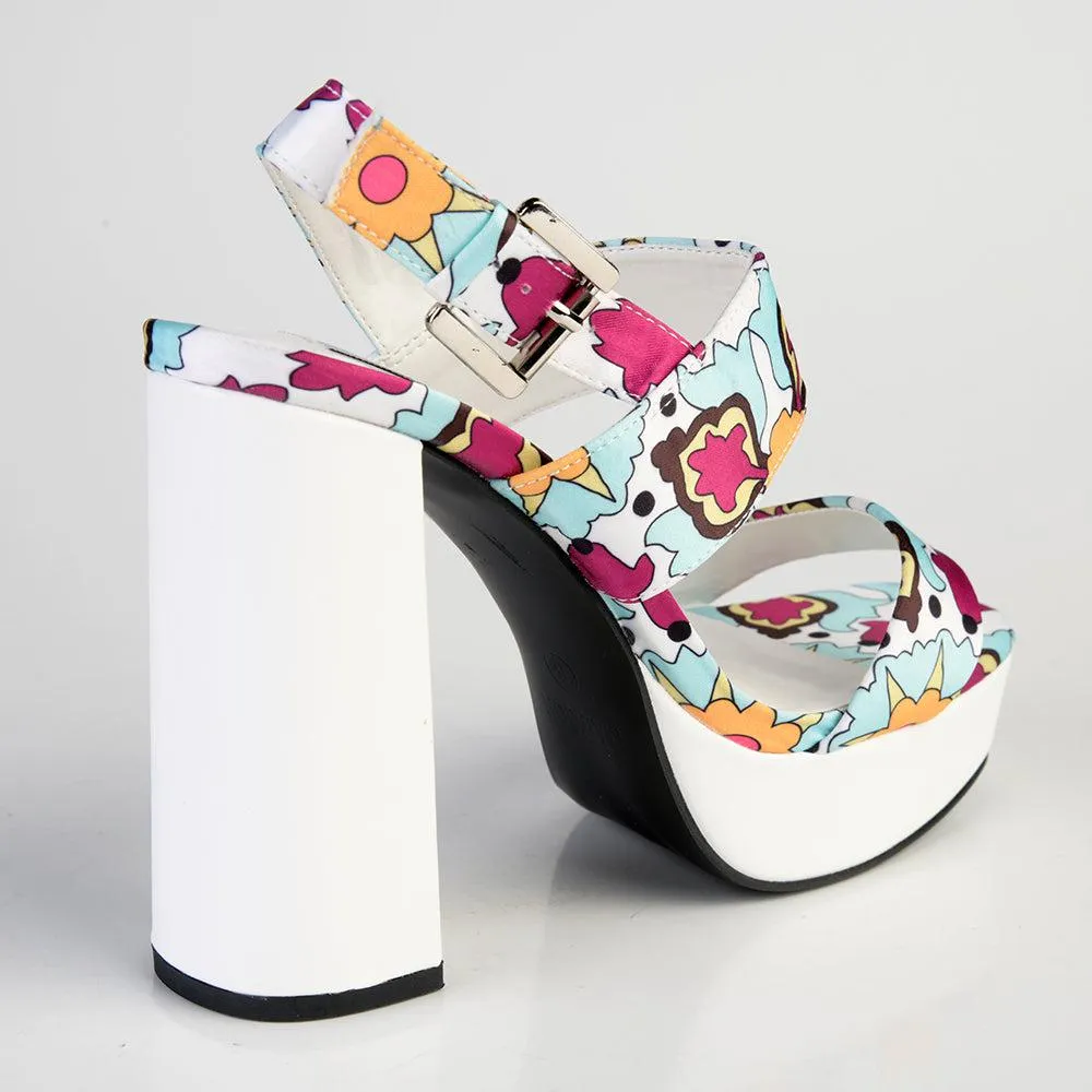 Madison Aurora Block Heel Sandal - White Multi