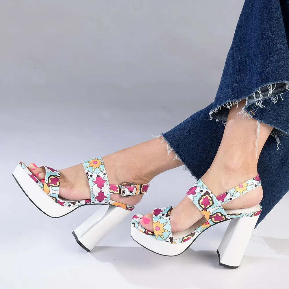 Madison Aurora Block Heel Sandal - White Multi